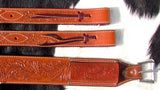 Showman ® 3" wide Accorn Tooled Leather back cinch. - Country Scene Saddlery and Pet Supplies
