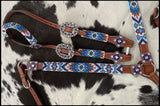 Showman Beaded Southwest Design 4 Piece Set - blue and white - Country Scene Saddlery and Pet Supplies