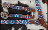 Showman Beaded Southwest Design 4 Piece Set - blue and white - Country Scene Saddlery and Pet Supplies