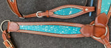 NEW! Showman® Teal Acid Wash Cowhide Inlay One Ear headstall and breast collar set. - Country Scene Saddlery and Pet Supplies