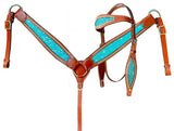 NEW! Showman® Teal Acid Wash Cowhide Inlay One Ear headstall and breast collar set. - Country Scene Saddlery and Pet Supplies