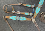 Showman® Teal Leather with Brown Hair on Cowhide - Country Scene Saddlery and Pet Supplies