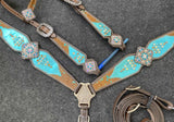 Showman® Teal Leather with Brown Hair on Cowhide - Country Scene Saddlery and Pet Supplies