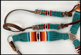 NEW!Showman Corded One Ear Headstall & Breast collar set - teal, orange, and red - Country Scene Saddlery and Pet Supplies
