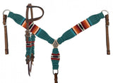NEW!Showman Corded One Ear Headstall & Breast collar set - teal, orange, and red - Country Scene Saddlery and Pet Supplies