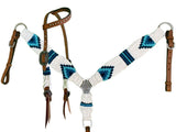 NEW! Showman Pony Size Corded One Ear Headstall & Breast collar set - white and teal - Country Scene Saddlery and Pet Supplies