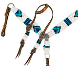 NEW! Showman Pony Size Corded One Ear Headstall & Breast collar set - white and teal - Country Scene Saddlery and Pet Supplies