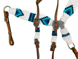 NEW! Showman Pony Size Corded One Ear Headstall & Breast collar set - white and teal - Country Scene Saddlery and Pet Supplies