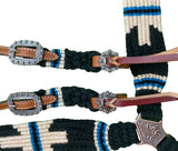NEW! Showman Pony Size Corded One Ear Headstall & Breast collar set - Black, white, and blue - Country Scene Saddlery and Pet Supplies