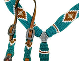 NEW! Showman Pony Size Corded One Ear Headstall & Breast collar set - Teal and Brown - Country Scene Saddlery and Pet Supplies