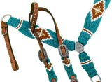 NEW! Showman Pony Size Corded One Ear Headstall & Breast collar set - Teal and Brown - Country Scene Saddlery and Pet Supplies