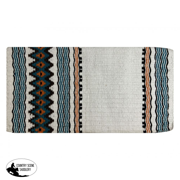 14730 Showman ® 36 X 34 Wool Saddle Blanket With Navajo Design White/Turq/Orange/Black Pads &