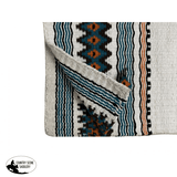 14730 Showman ® 36 x 34 Wool Saddle Blanket with Navajo Design – White/Turq/Orange/Black - Country Scene Saddlery and Pet Supplies