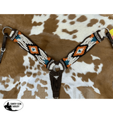 14730B Showman ® Wool String Breastcollar With Navajo Design - White/Turq/Orange/Brown Breastplate