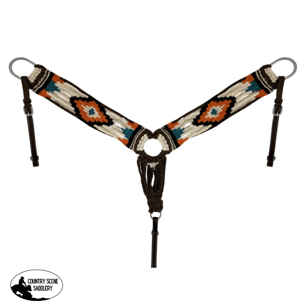 14730B Showman ® Wool String Breastcollar With Navajo Design - White/Turq/Orange/Brown Breastplate