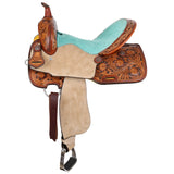 New! Double T Coastal Poppy Spinal Relief Barrel Style Saddle - 14, 15, 16 Inch - Country Scene Saddlery and Pet Supplies