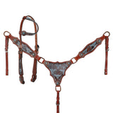 New! Showman Weathered Steer One Ear Headstall and Breastcollar Set - Country Scene Saddlery and Pet Supplies