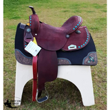 15", 16" Circle S Barrel Style Saddle with turquoise backstitch trim. - Country Scene Saddlery and Pet Supplies