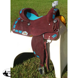 15", 16" Circle S Barrel Style Saddle with turquoise leather laced arrow trim. - Country Scene Saddlery and Pet Supplies