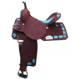 15", 16" Circle S Barrel Style Saddle with turquoise leather laced arrow trim. - Country Scene Saddlery and Pet Supplies