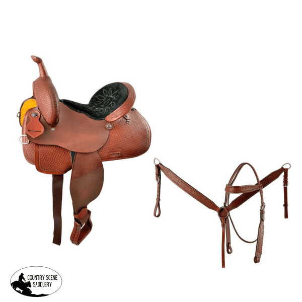 15 16 Economy Barrel Style Saddle Set With Basket Stamp Tooling. Saddles