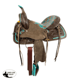 15 Double T Barrel Style Saddle With Teal Gator Patchwork Pattern. Saddles