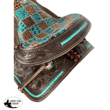 15 Double T Barrel Style Saddle With Teal Gator Patchwork Pattern. Saddles