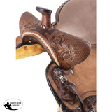 15" Double T Basket weave and Floral Tooled Barrel Style Saddle. - Country Scene Saddlery and Pet Supplies