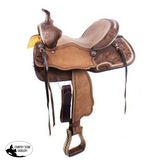 15" Double T Basket weave and Floral Tooled Barrel Style Saddle. - Country Scene Saddlery and Pet Supplies