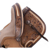 15" Double T Basket weave and Floral Tooled Barrel Style Saddle. - Country Scene Saddlery and Pet Supplies
