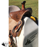 15" Double T Basket weave and Floral Tooled Barrel Style Saddle. - Country Scene Saddlery and Pet Supplies