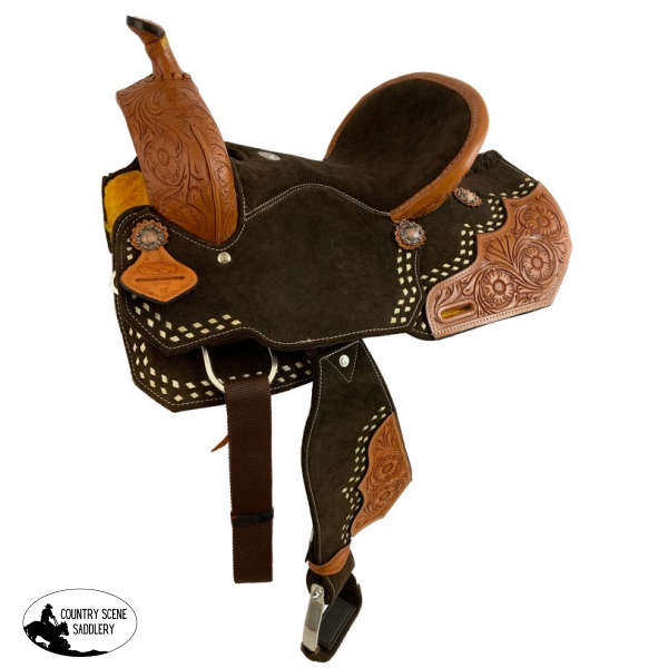 15 Double T Brown Suede Barrel Saddle. Western Saddles