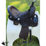 15" Double T Chocolate Rough Out Leather Barrel Saddle - Country Scene Saddlery and Pet Supplies