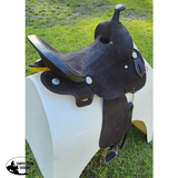 15" Double T Chocolate Rough Out Leather Barrel Saddle - Country Scene Saddlery and Pet Supplies
