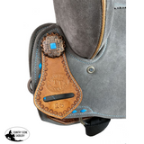 15 Double T Gray Suede Barrel Style Saddle With Teal Buckstitching. Western Saddles