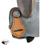 15" Double T Gray Suede Barrel Style Saddle With Teal Buckstitching. - Country Scene Saddlery and Pet Supplies