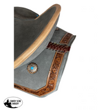 15" Double T Gray Suede Barrel Style Saddle With Teal Buckstitching. - Country Scene Saddlery and Pet Supplies