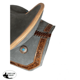 15 Double T Gray Suede Barrel Style Saddle With Teal Buckstitching. Western Saddles