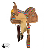 15" Double T Youth Hard Seat Western saddle with Wool Serape Accents. - Country Scene Saddlery and Pet Supplies