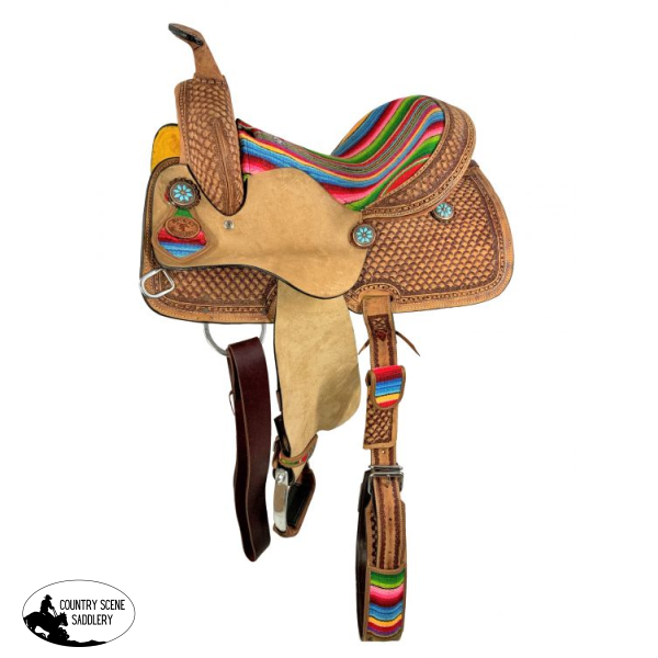 15 Double T Youth Hard Seat Western Saddle With Wool Serape Accents. Barrel Youth