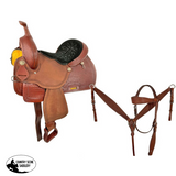 15" Economy Barrel Style Saddle Set with circle tooling. - Country Scene Saddlery and Pet Supplies