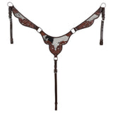 New! Showman Meadow Hide One Ear Headstall and Breastcollar Set - Country Scene Saddlery and Pet Supplies