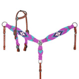 NEW! Showman Violet Wave Mohair One Ear Headstall and Breastcollar Set - Pony Sized - Country Scene Saddlery and Pet Supplies