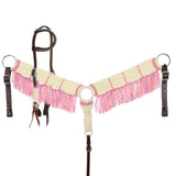 New! Showman Frosted Pink Mohair One Ear Headstall and Breastcollar Set - Country Scene Saddlery and Pet Supplies