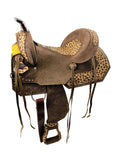 14,15,16 Double T Hard Seat Barrel style saddle with Cheetah Seat. - Country Scene Saddlery and Pet Supplies
