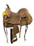 10" Double T Youth Hard Seat Barrel style saddle with Cheetah Seat. - Country Scene Saddlery and Pet Supplies