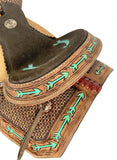 12" Double T Youth Hard Seat Western saddle with teal arrow Accents - Country Scene Saddlery and Pet Supplies