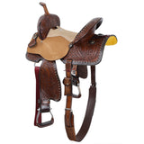 New! Double T Feathered Buckskin Barrel Style Saddle - 15 Inch - 10.88 KG - Country Scene Saddlery and Pet Supplies