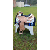 16", 17" Showman™ floral tooled silver show saddle. - Country Scene Saddlery and Pet Supplies