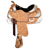16", 17" Showman™ floral tooled silver show saddle. - Country Scene Saddlery and Pet Supplies